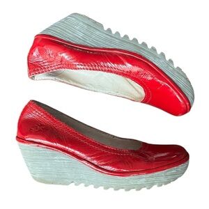 Fly London Vibrant Red Leather Wedges Size 40/9-9.5